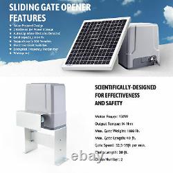 1100lb 40ft Auto Sliding Gate Opener 150W Motor IR Sensor Solar Panel Kit Remote
