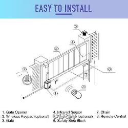 CO-Z Sliding Gate Opener Kit Electric Gate Opener for 1800lb Gates w IR Sensors