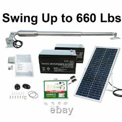 Single Solar Gate Opener Remote Complete Kit Swing Up to 1400lbs With24V Batteries