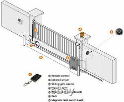 Sliding Gate Opener Hardware Kit with with Tracks AC 110V/60HZ Motor Alarm